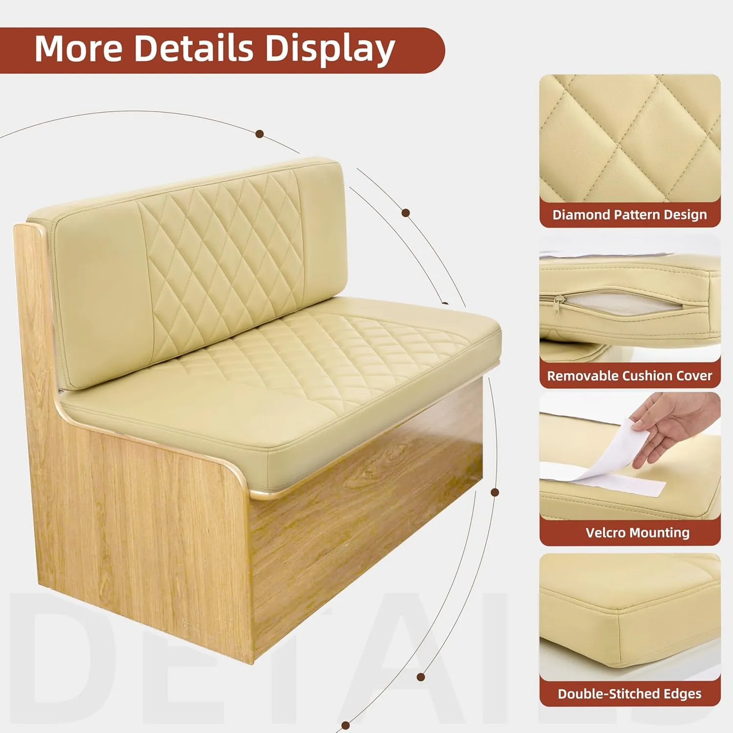 RV Dinette Cushions,2 Sets of PU Leather Replacement Camper Cushions Includes 2 Booth Seats and 2 Backrests for RV,Camper,Trailer Bed (Beige,38")