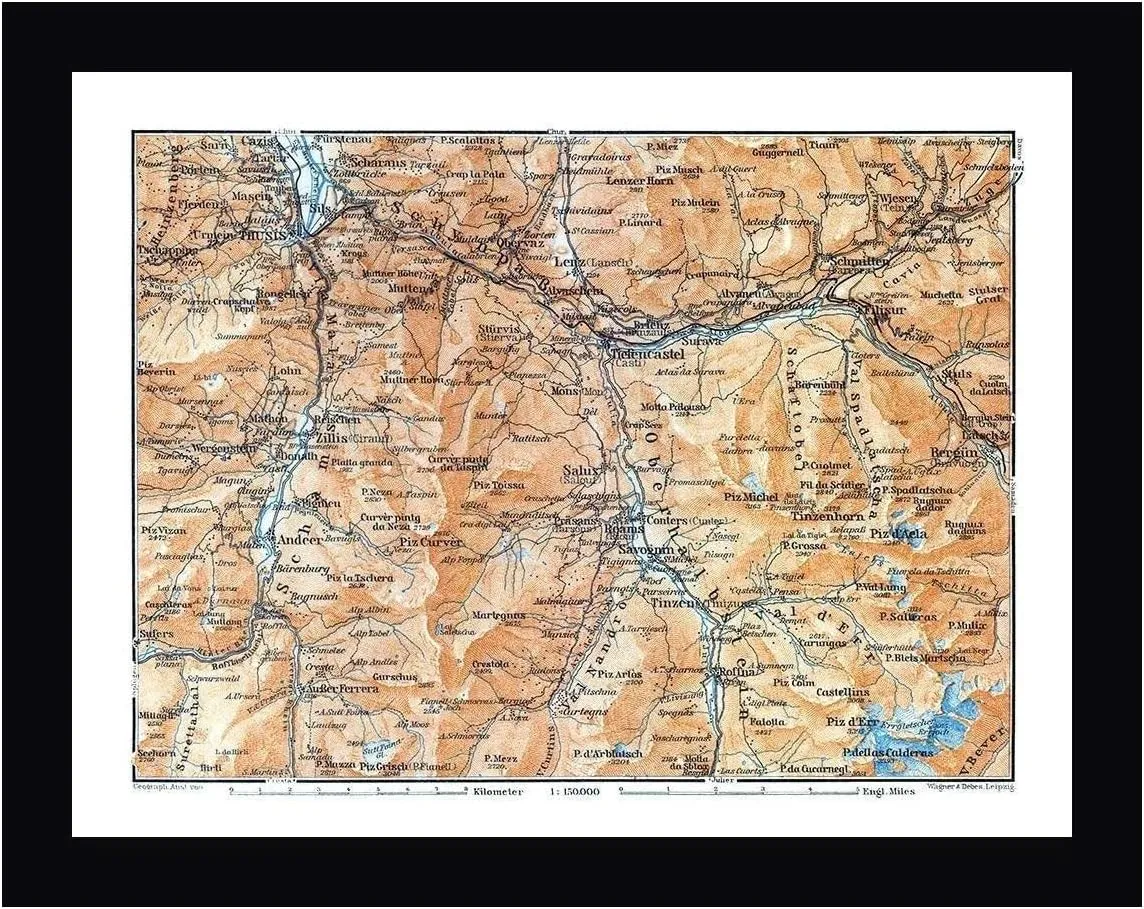 Salux Region Switzerland - Baedeker 1921 by Baedeker - 19" x 24" Framed Canvas Art Print - Black Frame - Ready to Hang