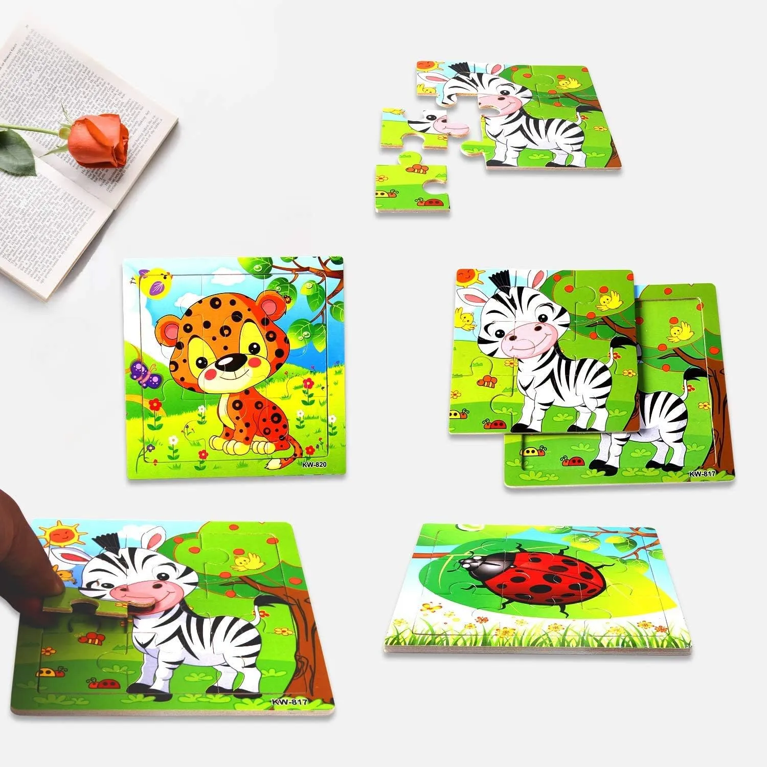 SANNIX 12 Pack Jigsaw Puzzles for Toddlers Wooden Animals Jigsaw Puzzles 9 pcs with 12 Organize Bags for Kids Ages 2 3 4 5 Preschool Educational Puzzles Learning Travel Toys for Boys and Girls
