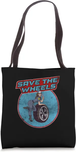 Save The Wheels Custom Car Pun Curbs Rim Rimstone Retro Tote Bag