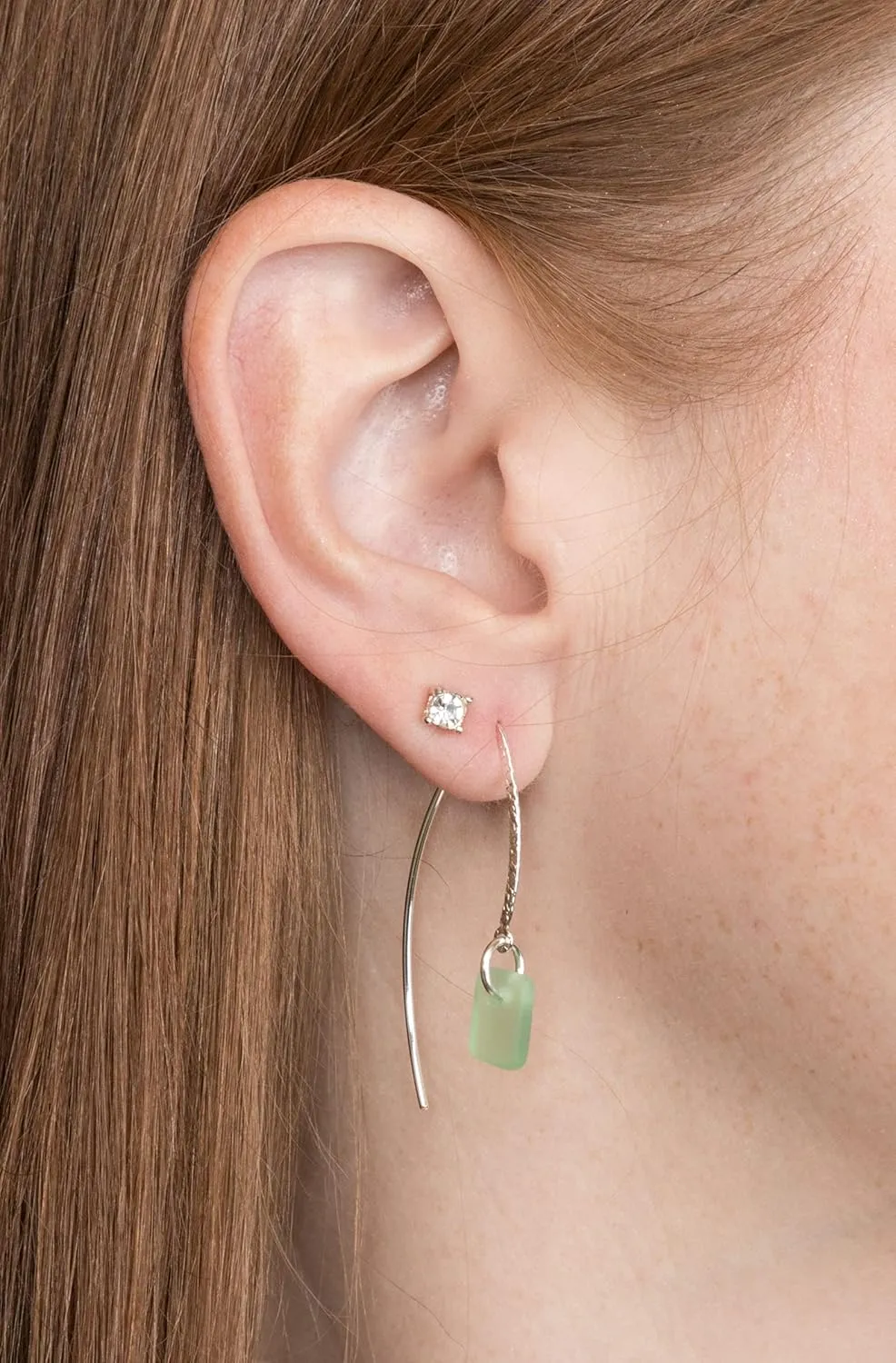 Sea Glass Sweep Earrings (Seafoam) - Sterling Drop Earrings by EcoSeaCo, using recycled and sustainable material. Handmade in the USA