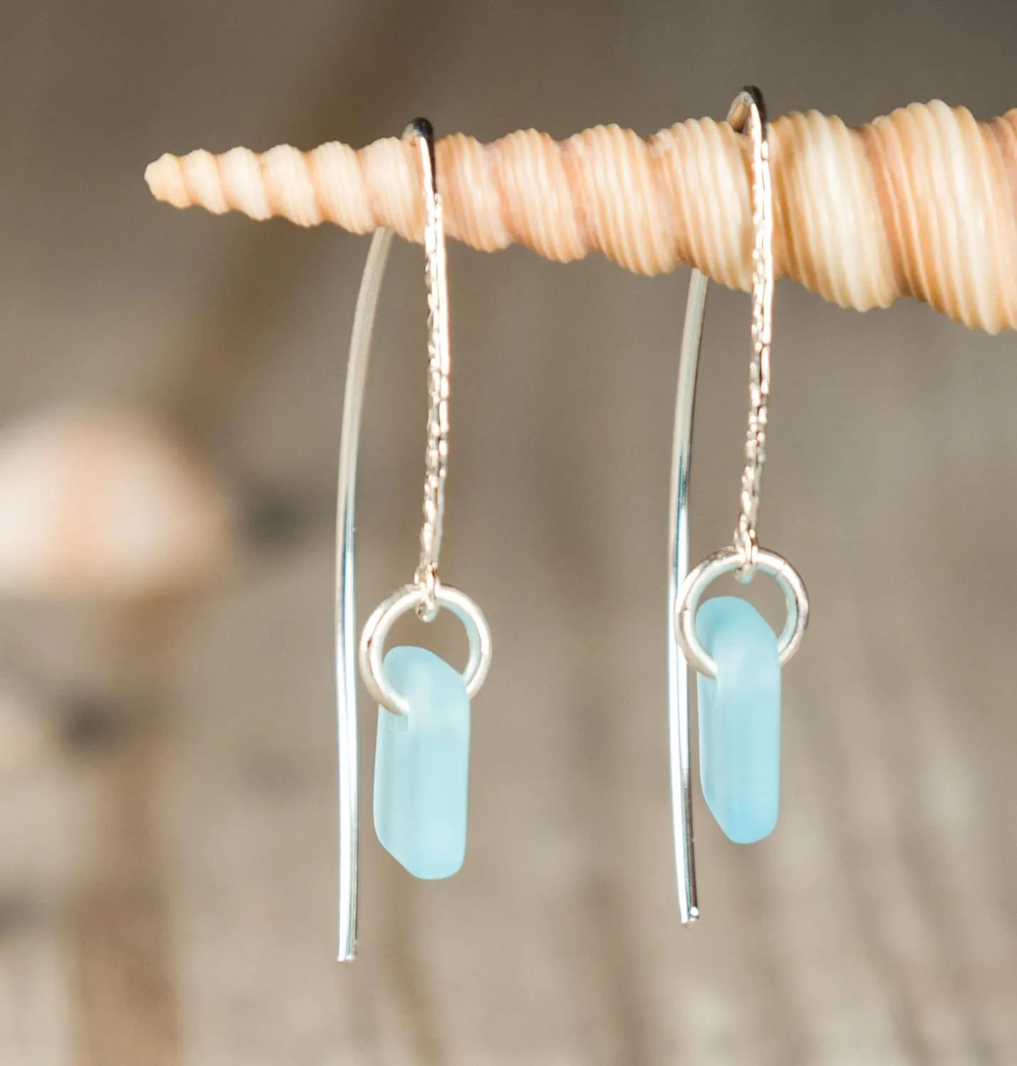 Sea Glass Sweep Earrings (Seafoam) - Sterling Drop Earrings by EcoSeaCo, using recycled and sustainable material. Handmade in the USA