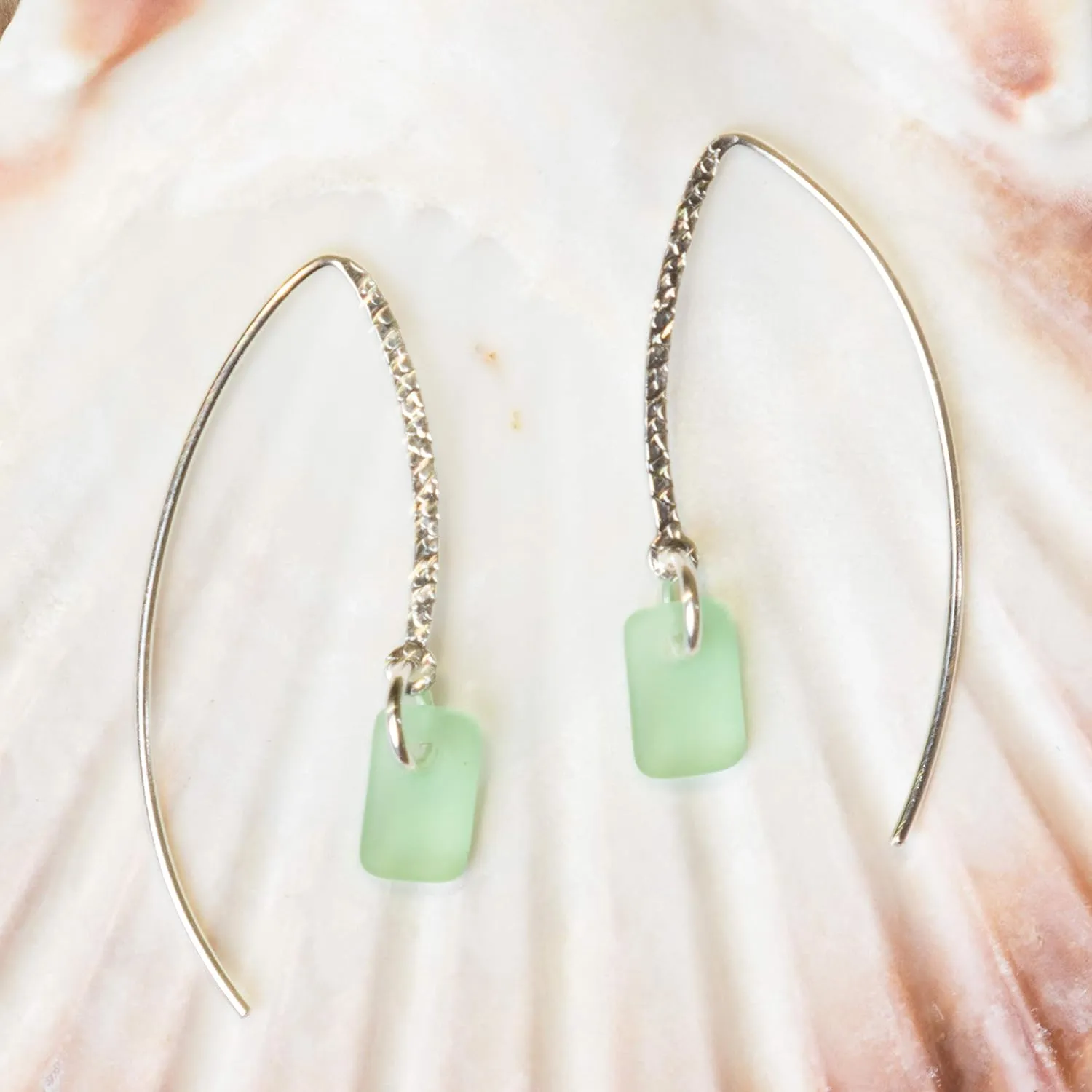Sea Glass Sweep Earrings (Seafoam) - Sterling Drop Earrings by EcoSeaCo, using recycled and sustainable material. Handmade in the USA
