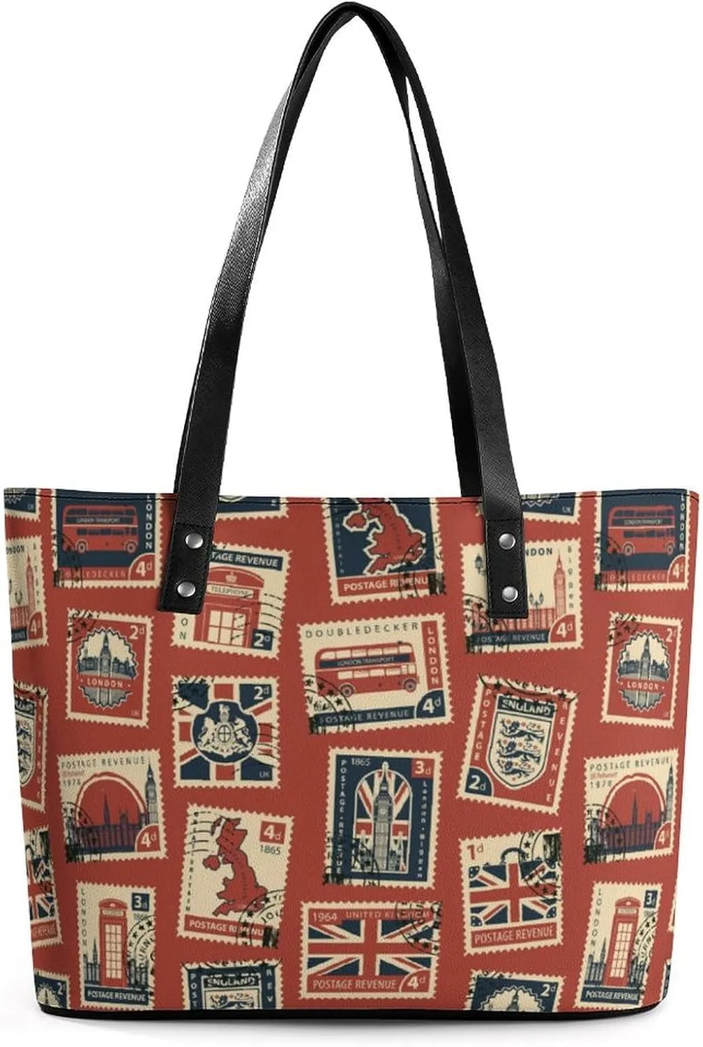 Seamless Pattern with Postage Stamps Theme Women Tote Bags Top Handle Satchel Handbags Faux Leather Tassel Shoulder Purse