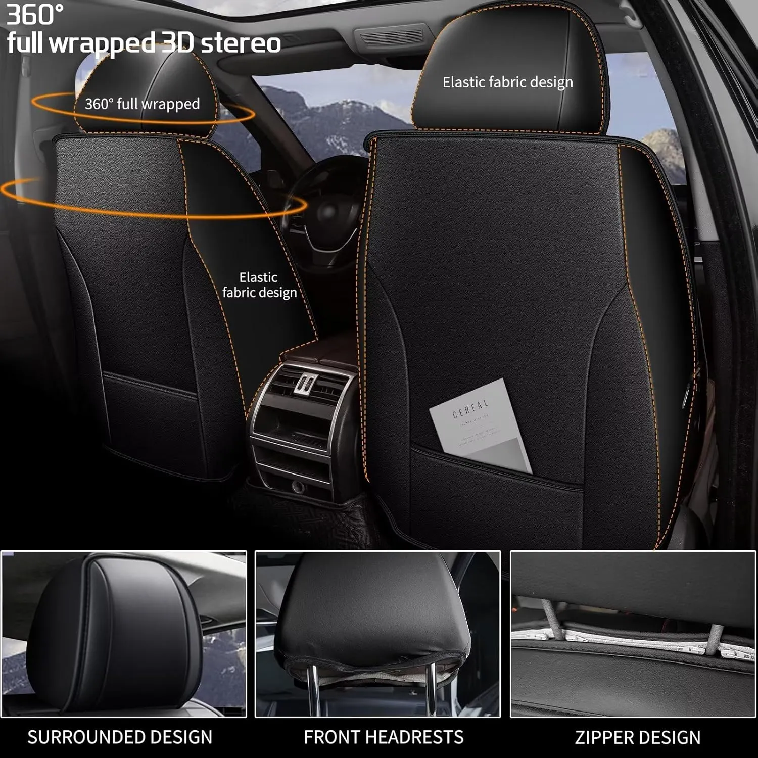 Seat Covers Fit for Ford Edge 2007-2023 2024 2025: Full Set Leather Car Seat Covers Waterproof Automotive Seat Cushions Covers (2 Row 5 Seats, Black)