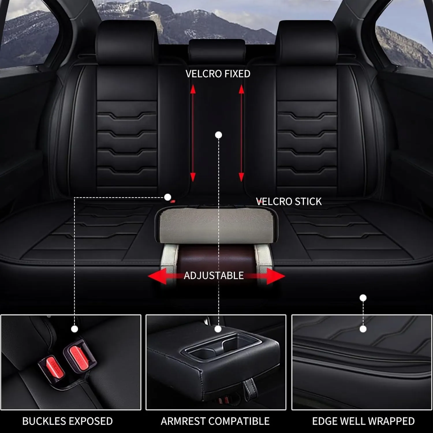 Seat Covers Fit for Ford Edge 2007-2023 2024 2025: Full Set Leather Car Seat Covers Waterproof Automotive Seat Cushions Covers (2 Row 5 Seats, Black)