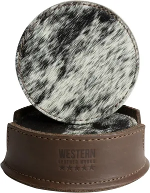 Set of 6 Circular Coasters for Drinks, Glass & Cups Stain Protection, Full Grain Leather, Handmade, Furry