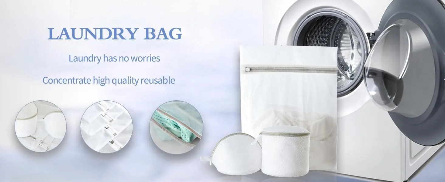 Seven exquisite laundry bags specially designed for cleaning delicate garments. These bags are used for washing shirts, underwear, stockings and bras. (7-piece laundry bag set)
