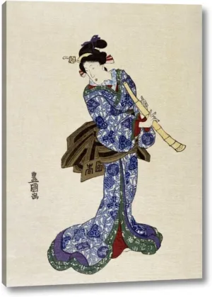 Shakuhachi by Utagawa Toyokuni - 11" x 16" Canvas Art Print Gallery Wrapped - Ready to Hang