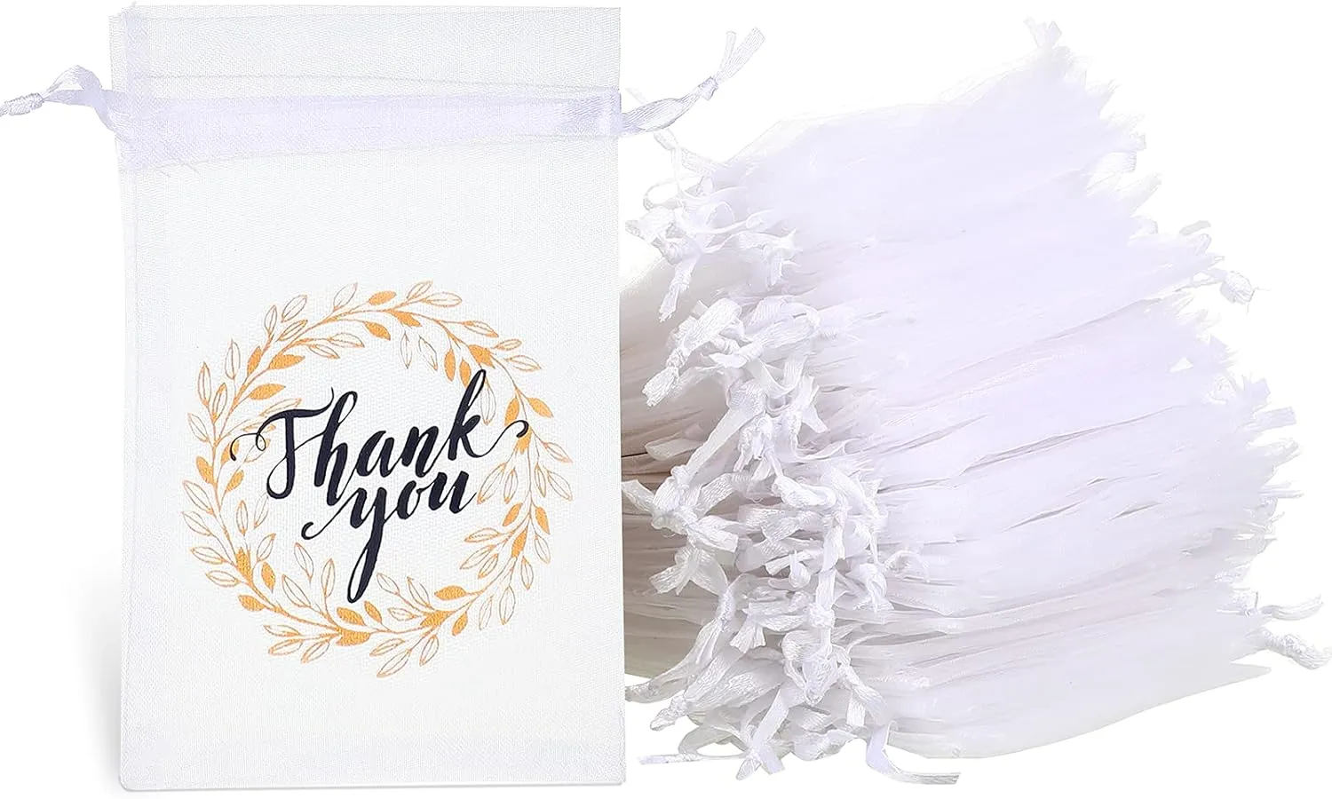 Shappy 100 Pieces Thank You Bags Sheer Organza Bags, Small Jewelry Present Pocket with Drawstring, Mesh Wedding Party Favor Pocket for Sachet, Jewelry, Makeup Organza Favor Bag(4" x 6",White)