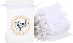 Shappy 100 Pieces Thank You Bags Sheer Organza Bags, Small Jewelry Present Pocket with Drawstring, Mesh Wedding Party Favor Pocket for Sachet, Jewelry, Makeup Organza Favor Bag(4" x 6",White)