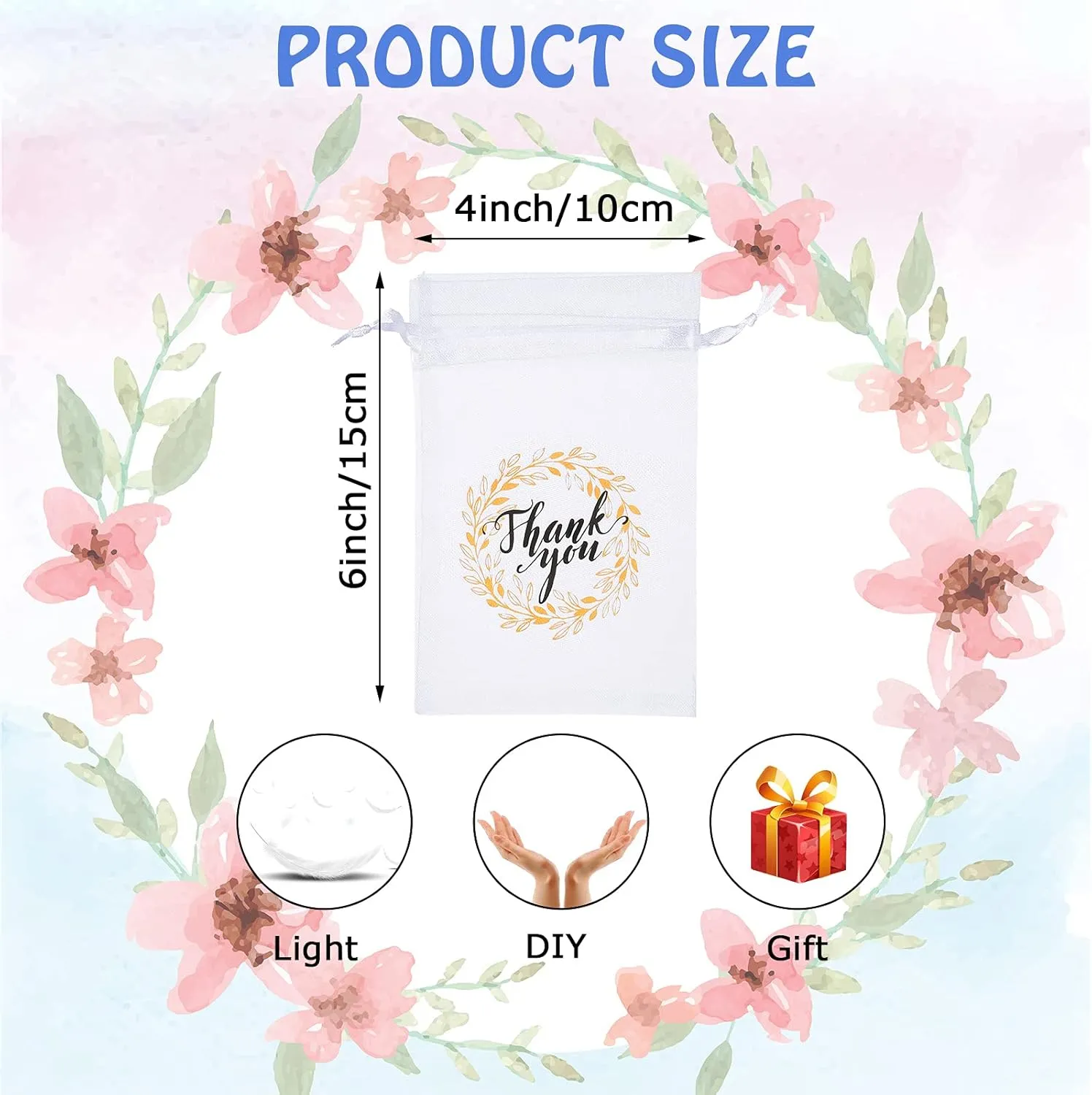 Shappy 100 Pieces Thank You Bags Sheer Organza Bags, Small Jewelry Present Pocket with Drawstring, Mesh Wedding Party Favor Pocket for Sachet, Jewelry, Makeup Organza Favor Bag(4" x 6",White)