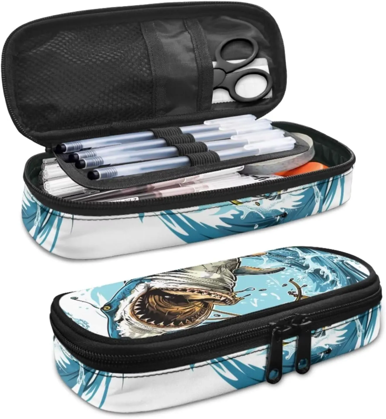 Sharks Print Backpack Lunchbox Set for Girls 4th to 6th Grade Multi-Functional Tote Bag for Children Lightweight Oil Proof Insulated Lunch Bag for School Picnic Beach Travel