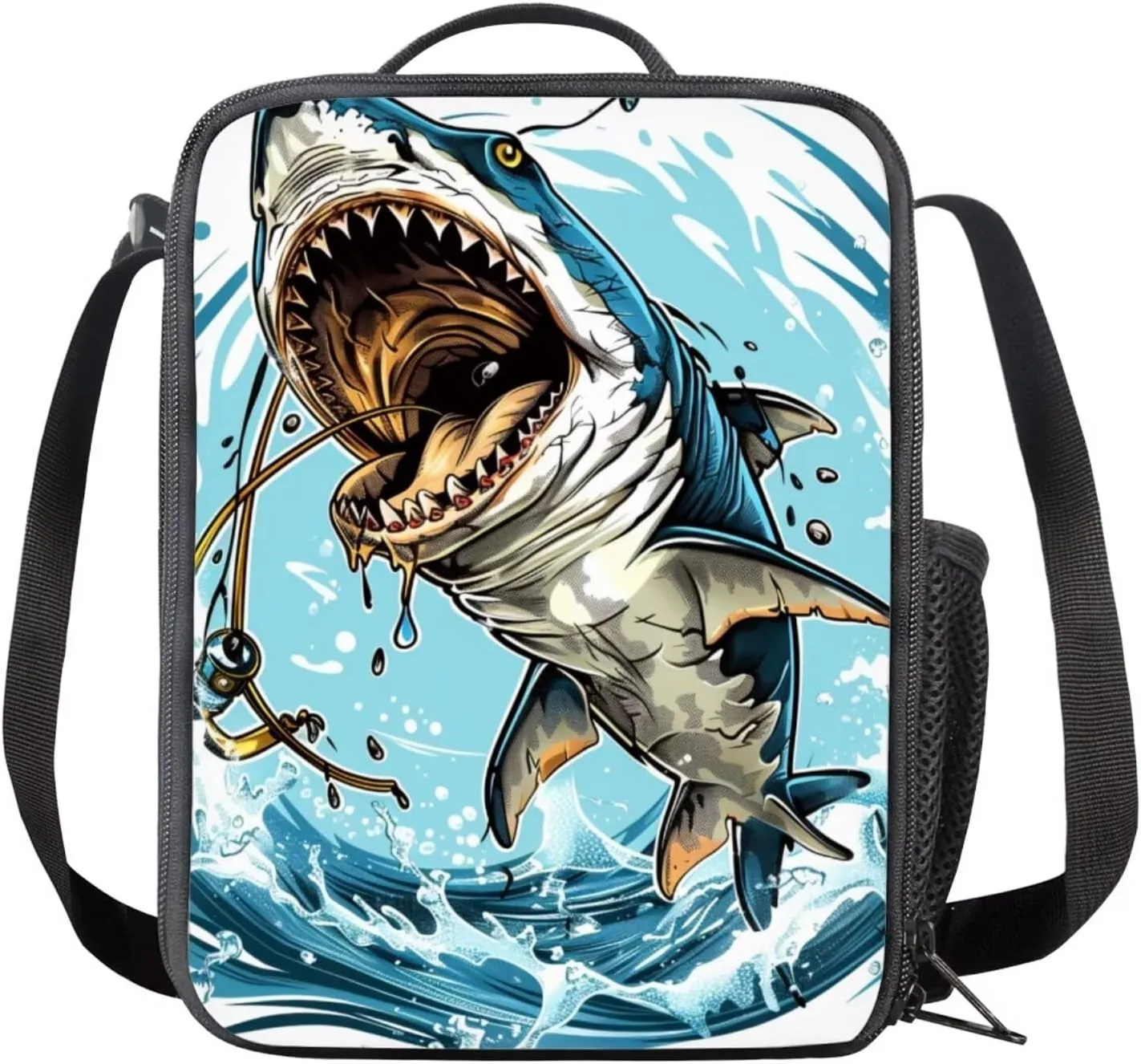 Sharks Print Backpack Lunchbox Set for Girls 4th to 6th Grade Multi-Functional Tote Bag for Children Lightweight Oil Proof Insulated Lunch Bag for School Picnic Beach Travel