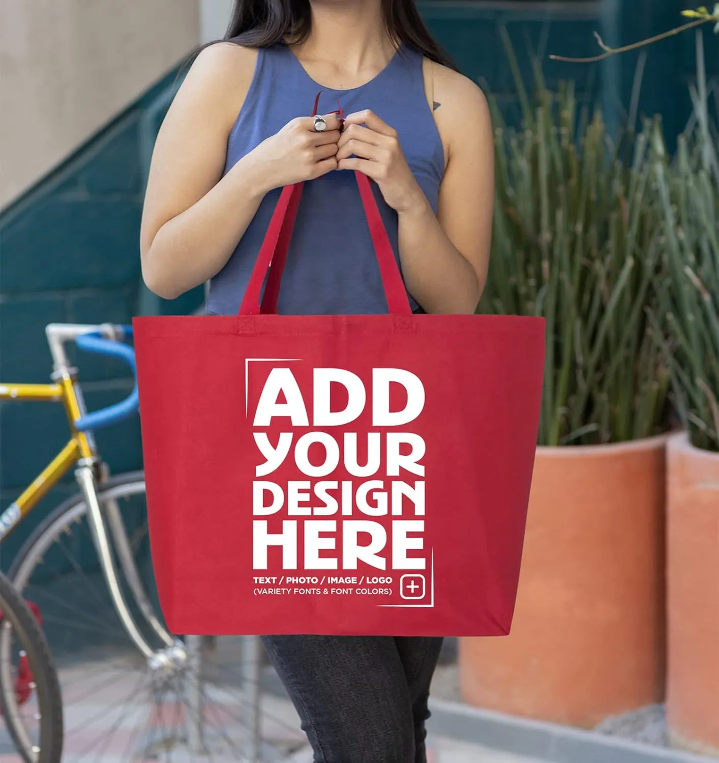 shop4ever Personalized Custom Design Your Own Jumbo Heavy Canvas Tote Reusable Shopping Bag