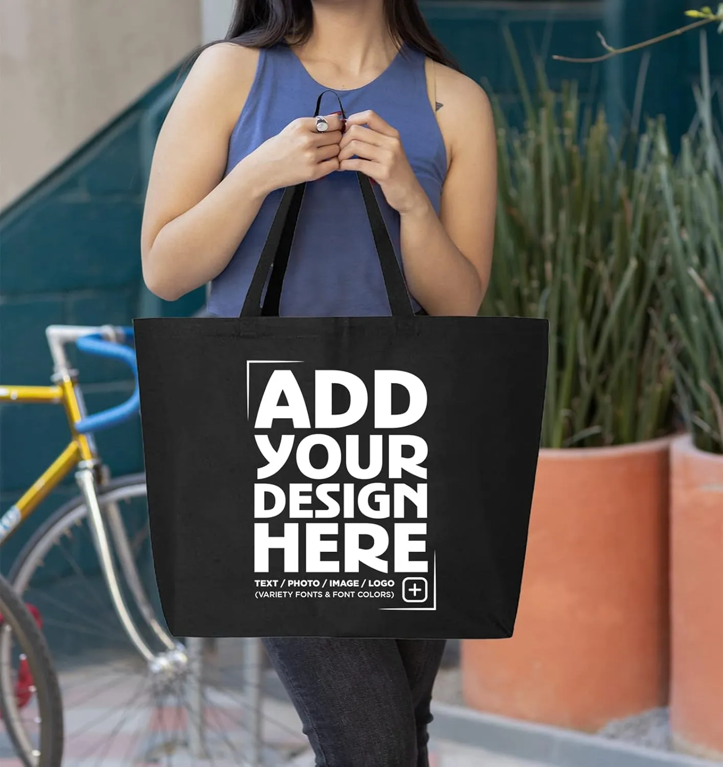 shop4ever Personalized Custom Design Your Own Jumbo Heavy Canvas Tote Reusable Shopping Bag