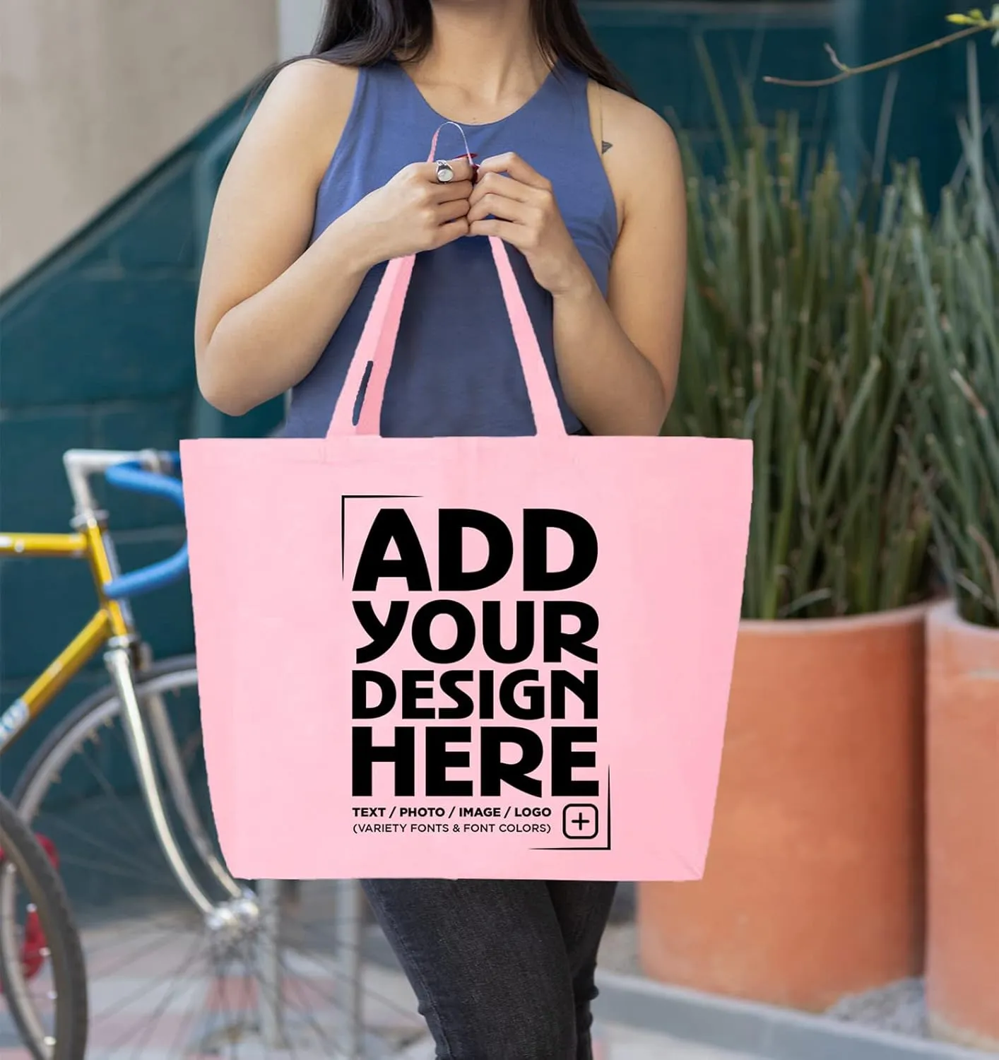 shop4ever Personalized Custom Design Your Own Jumbo Heavy Canvas Tote Reusable Shopping Bag