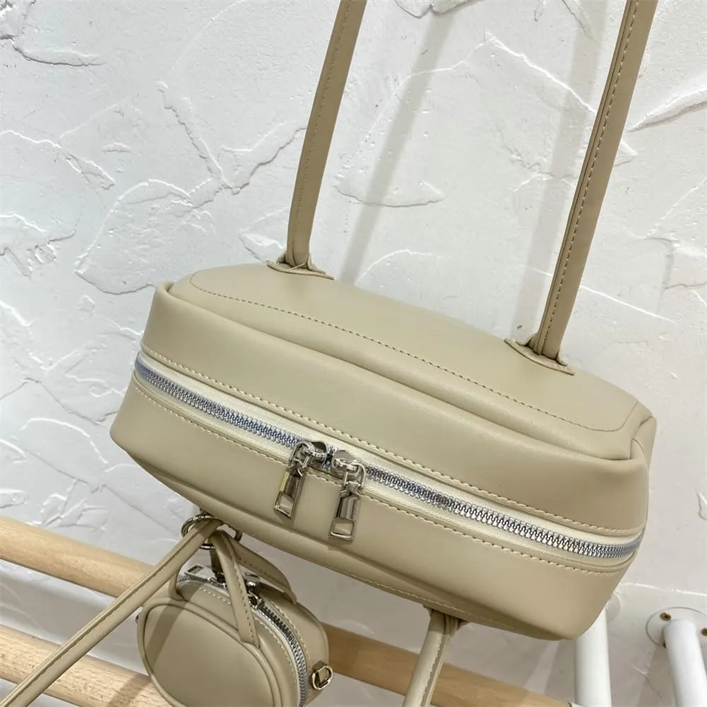 Shoulder Bags for Women Trendy Leather Boston Bag Underarm Handbags Satchel Top Handle Bag with Small Wallet 2025