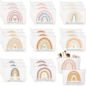 Sieral 30 Pcs Rainbow Canvas Makeup Bags Bulk CNA Week Gifts Employee Appreciation Gifts Graduation Inspirational Cosmetic Bags for Teacher Coworker Volunteer Nurse(Delicate)