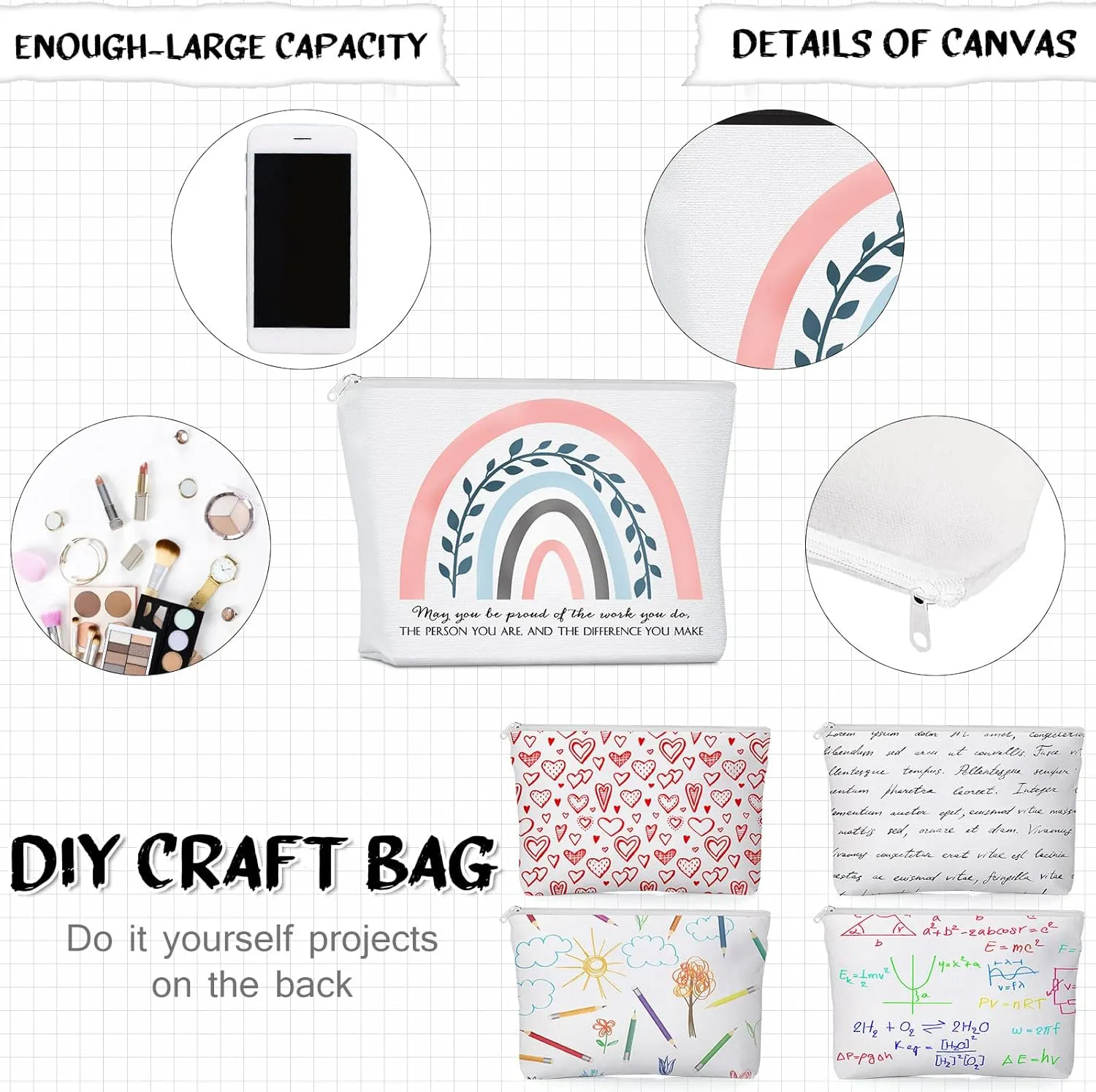 Sieral 30 Pcs Rainbow Canvas Makeup Bags Bulk CNA Week Gifts Employee Appreciation Gifts Graduation Inspirational Cosmetic Bags for Teacher Coworker Volunteer Nurse(Delicate)