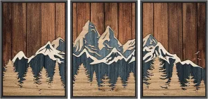 SIGNWIN Framed Canvas Print Wall Art Set Country Wood Panel Mountain Forest Nature Wilderness Illustrations Modern Art Decorative Farmhouse Zen for Living Room, Bedroom, Office - 24"x36"x3 Black