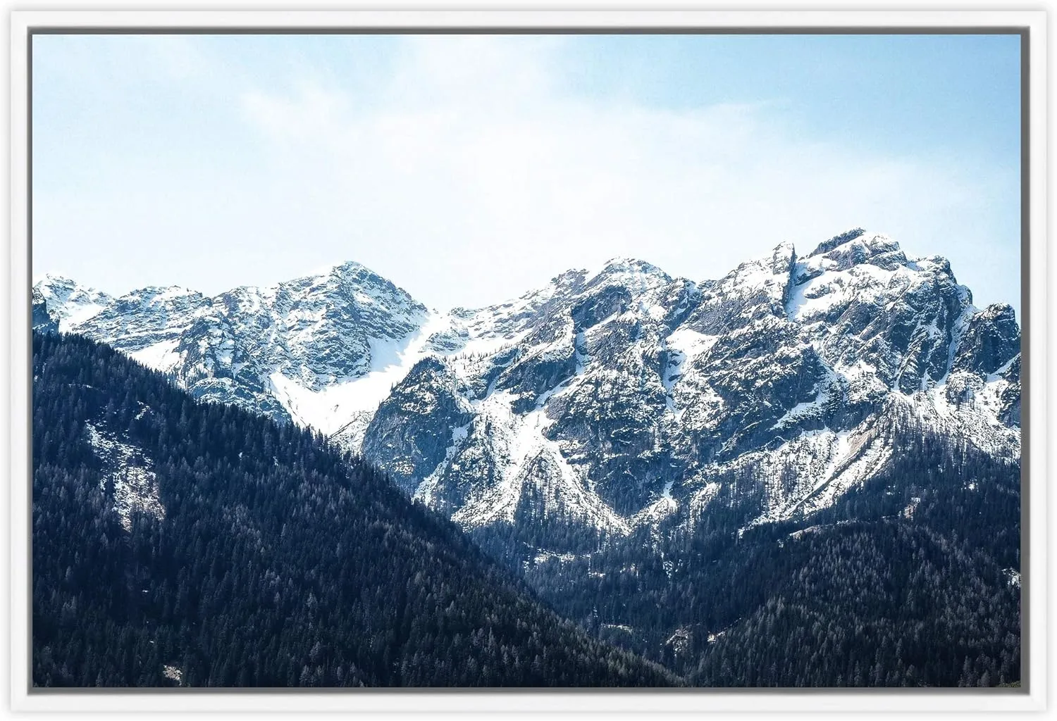 SIGNWIN Framed Canvas Wall Art Snow Mountain Cool Expressive Farmhouse/Country Landscape Mountain Top Multicolor Photography Portrait Realism - 24x36 inches