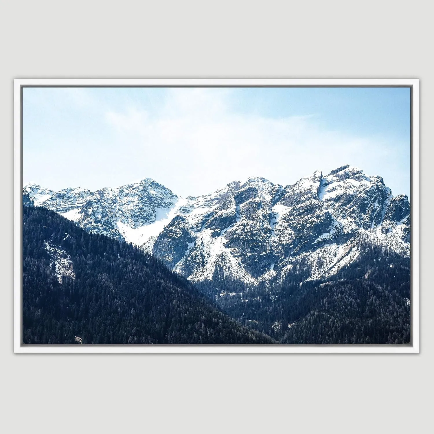 SIGNWIN Framed Canvas Wall Art Snow Mountain Cool Expressive Farmhouse/Country Landscape Mountain Top Multicolor Photography Portrait Realism - 24x36 inches