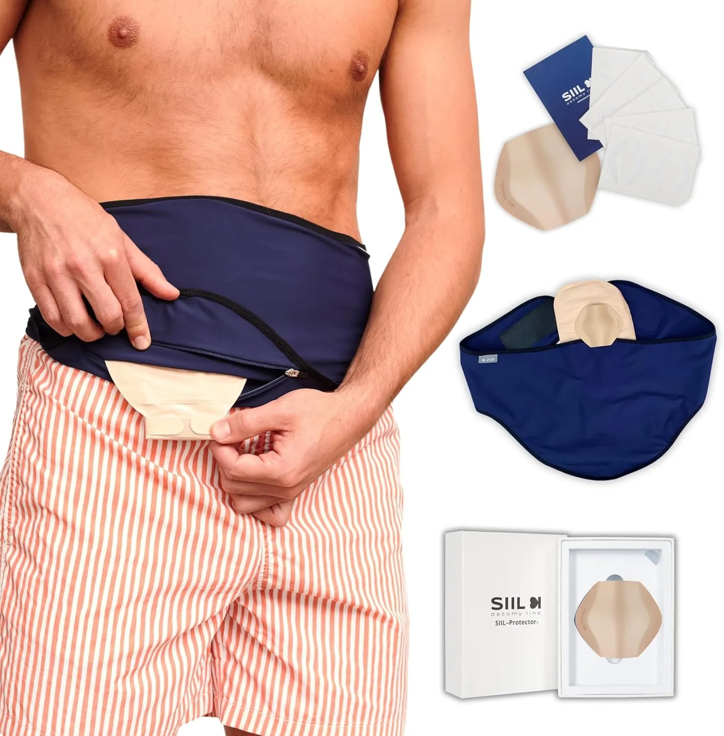 SIIL Ostomy Belt Blue   Stoma Guard | TOTAL PROTECTION for you Stoma bag | Ileostomy & Colostomy Pouch covers Heavy Duty VELCRO | Made in Europe