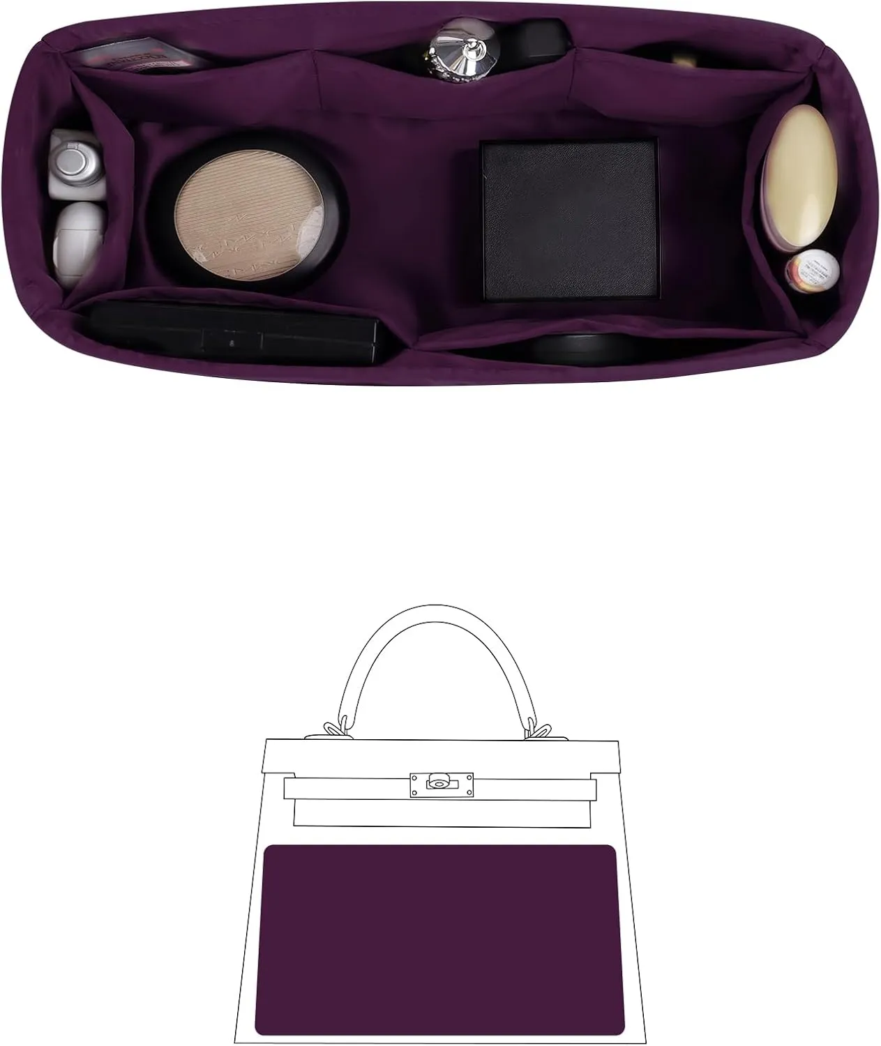 Silky Bag Insert for Kelly 32, Purse Organizer Compatible with Hermes Kelly, Lightweight Luxury Bag Shaper with Multiple Pockets for Daily Use (Anemone, KE 32)