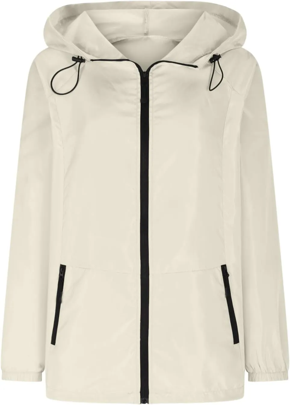 Sinzelimin Women Rain Jacket Lightweight Zip up Long Sleeves Hooded Windbreaker Jackets Raincoat with Pockets and Storage Bag
