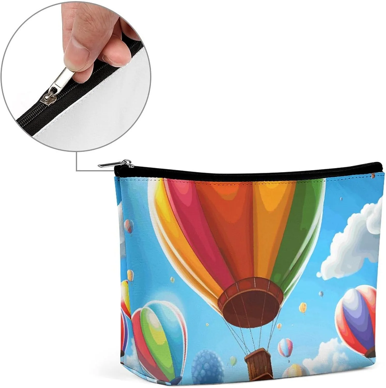 Small Cosmetic Bag Elegant Roomy Hot Air Balloon Pattern Makeup Bags Portable Zipper Pouch Lipstick Bag Travel Toiletry Bag for Best Friend Gift