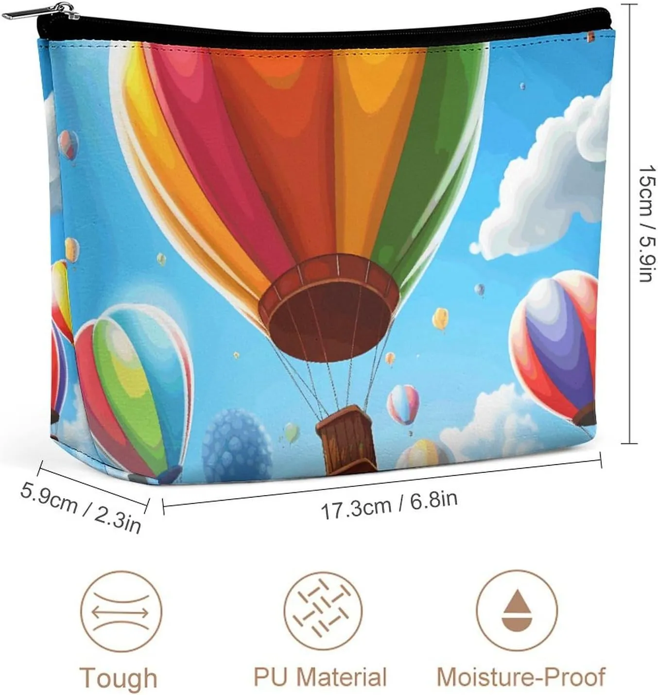 Small Cosmetic Bag Elegant Roomy Hot Air Balloon Pattern Makeup Bags Portable Zipper Pouch Lipstick Bag Travel Toiletry Bag for Best Friend Gift