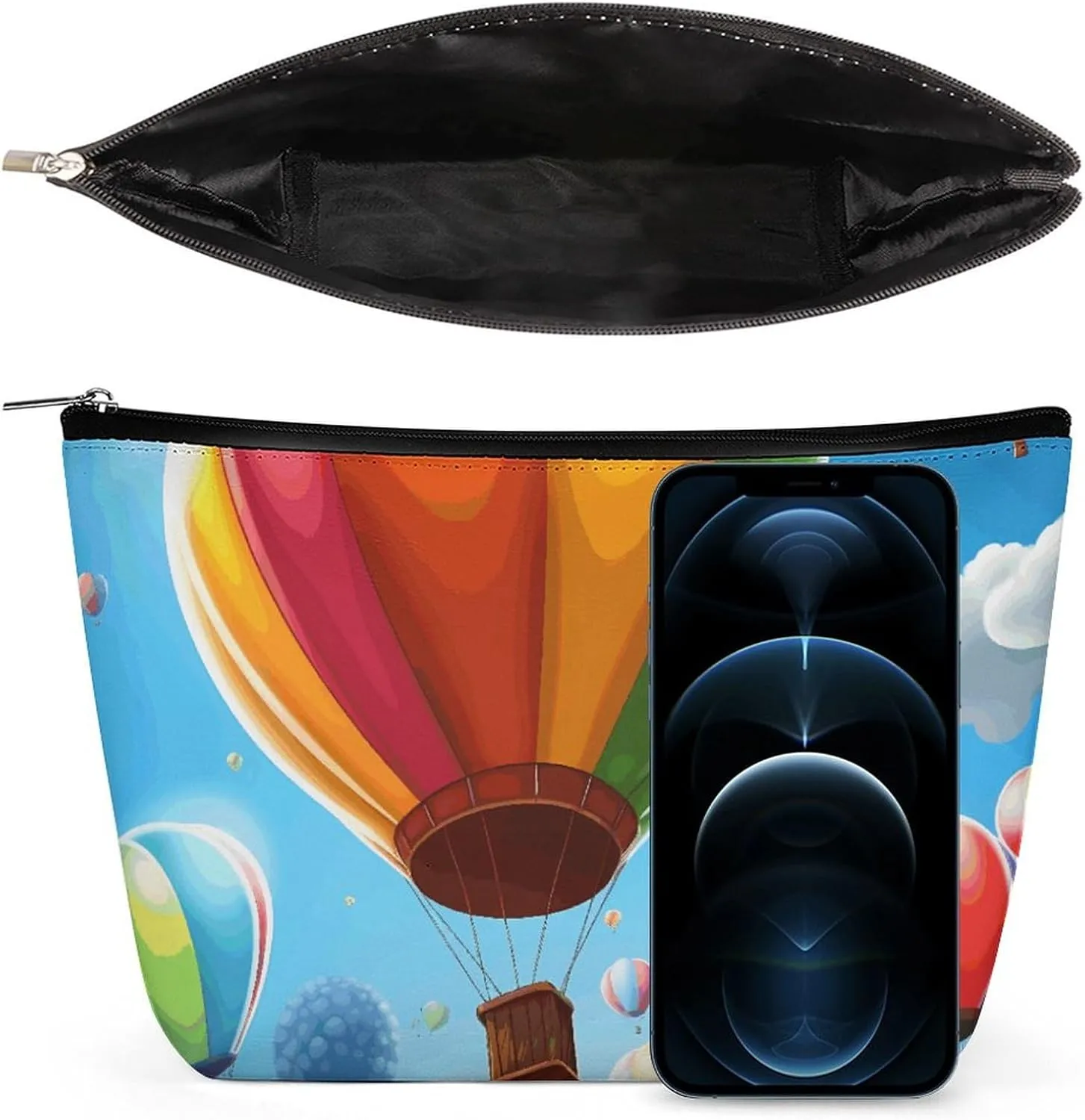Small Cosmetic Bag Elegant Roomy Hot Air Balloon Pattern Makeup Bags Portable Zipper Pouch Lipstick Bag Travel Toiletry Bag for Best Friend Gift