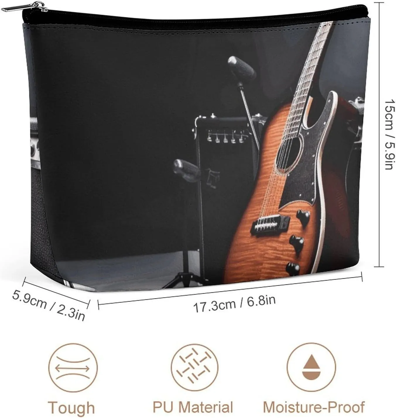 Small Cosmetic Bag Elegant Roomy Musical Instrument Guitar Makeup Bags Portable Zipper Pouch Lipstick Bag Travel Toiletry Bag for Best Friend Gift