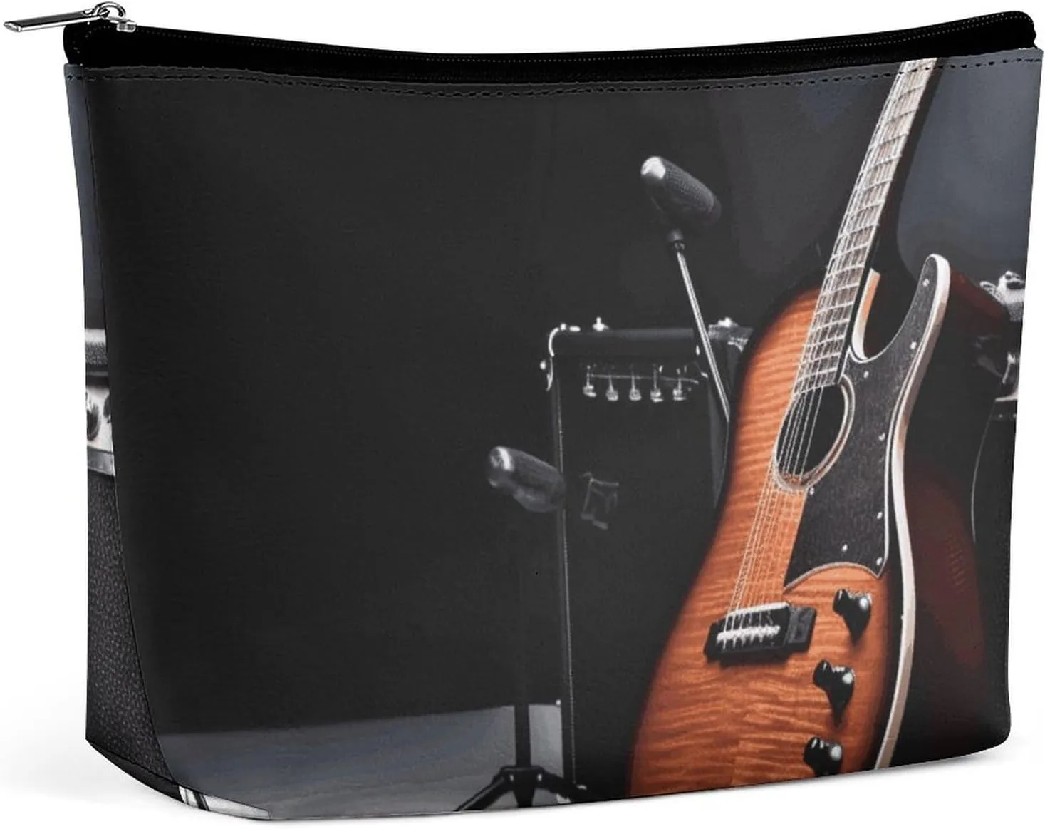 Small Cosmetic Bag Elegant Roomy Musical Instrument Guitar Makeup Bags Portable Zipper Pouch Lipstick Bag Travel Toiletry Bag for Best Friend Gift