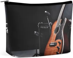 Small Cosmetic Bag Elegant Roomy Musical Instrument Guitar Makeup Bags Portable Zipper Pouch Lipstick Bag Travel Toiletry Bag for Best Friend Gift