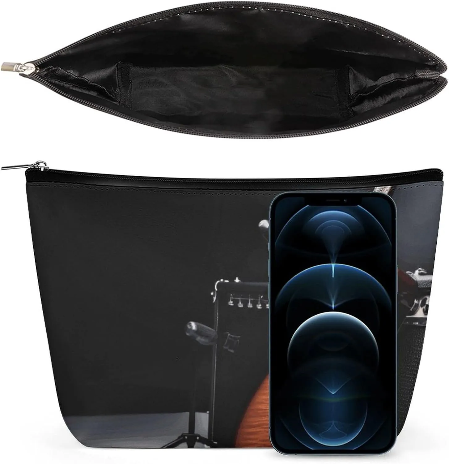 Small Cosmetic Bag Elegant Roomy Musical Instrument Guitar Makeup Bags Portable Zipper Pouch Lipstick Bag Travel Toiletry Bag for Best Friend Gift