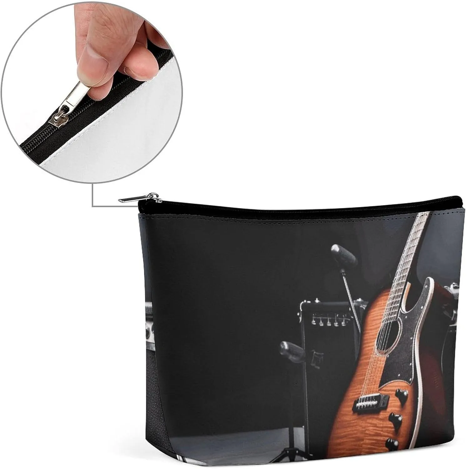 Small Cosmetic Bag Elegant Roomy Musical Instrument Guitar Makeup Bags Portable Zipper Pouch Lipstick Bag Travel Toiletry Bag for Best Friend Gift