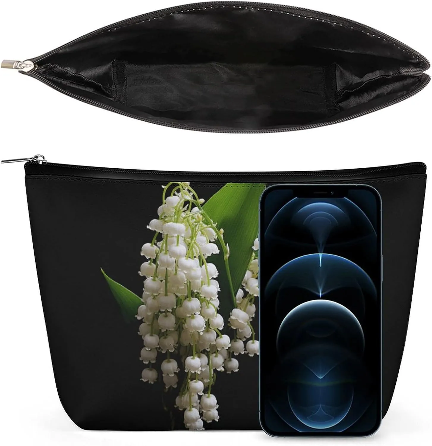 Small Cosmetic Bag Elegant Roomy Some Lilies of The Valley Makeup Bags Portable Zipper Pouch Lipstick Bag Travel Toiletry Bag for Best Friend Gift