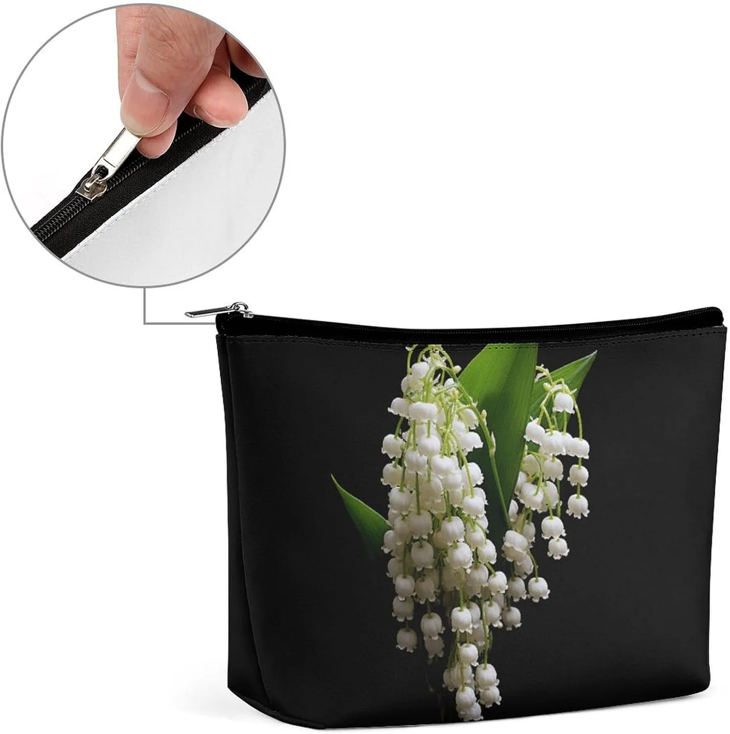 Small Cosmetic Bag Elegant Roomy Some Lilies of The Valley Makeup Bags Portable Zipper Pouch Lipstick Bag Travel Toiletry Bag for Best Friend Gift