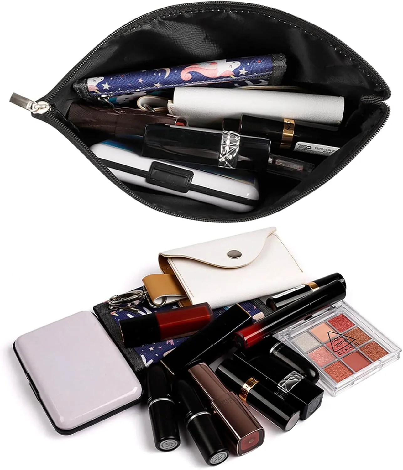 Small Cosmetic Bag Elegant Roomy Tropical Coconut Trees Beach Makeup Bags Portable Zipper Pouch Lipstick Bag Travel Toiletry Bag for Best Friend Gift