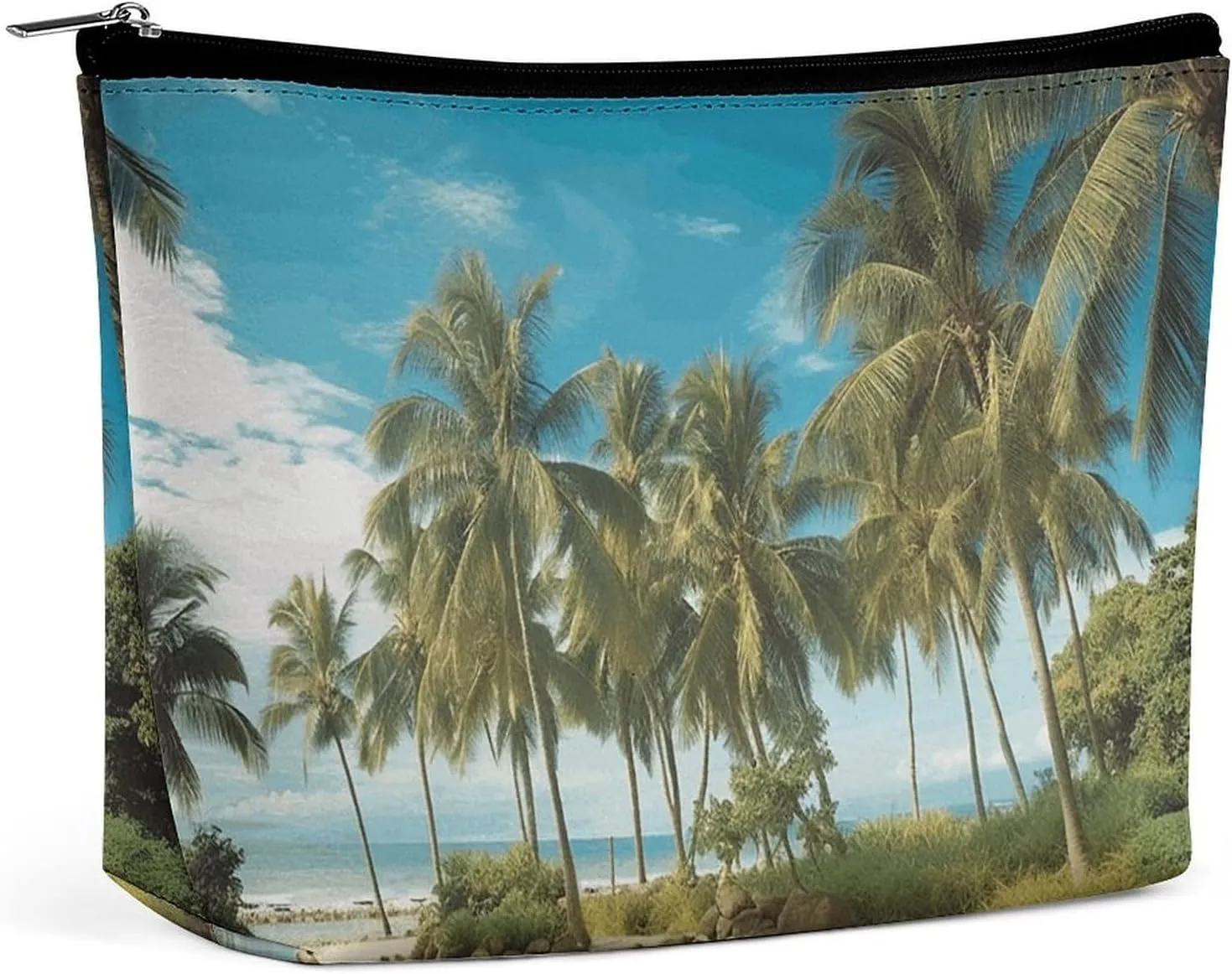 Small Cosmetic Bag Elegant Roomy Tropical Coconut Trees Beach Makeup Bags Portable Zipper Pouch Lipstick Bag Travel Toiletry Bag for Best Friend Gift