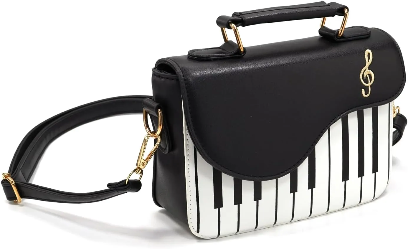 Small Handbag Piano Music Themed Purse Unique Crossbody Messenger Bag Cute Kawaii Vegan Leather Women Teens