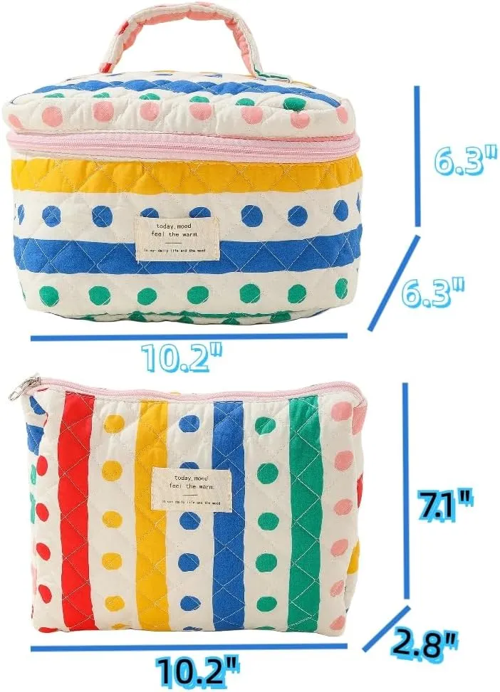 Small Large Makeup Bag for Travel Women Cute Aesthetic Cosmetic Toiletry Bags Cotton Quilted Make Up Pouch Purse Organizer (Large-02#Floral)