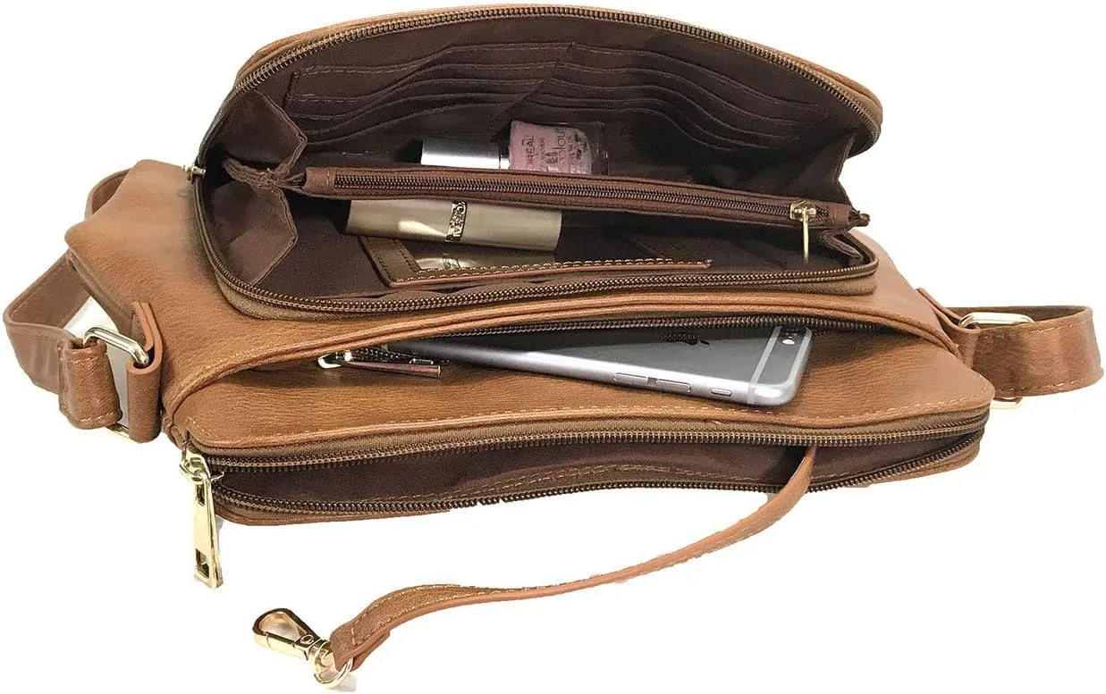 Small Multi-pocket Faux Soft Leather Cross Body Purse with Side Organizer