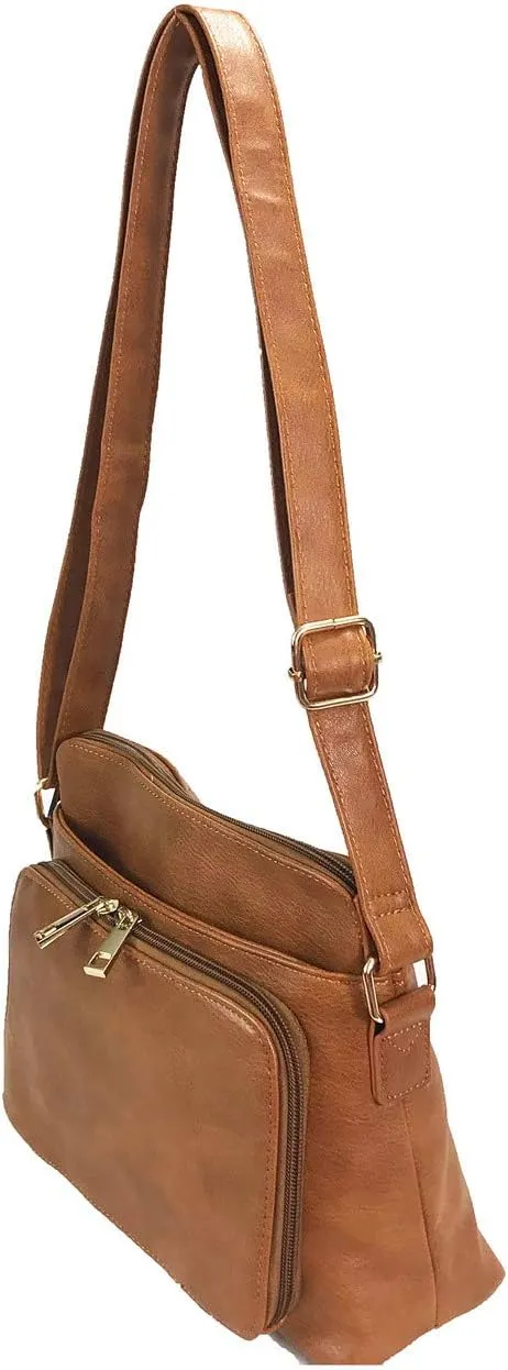 Small Multi-pocket Faux Soft Leather Cross Body Purse with Side Organizer