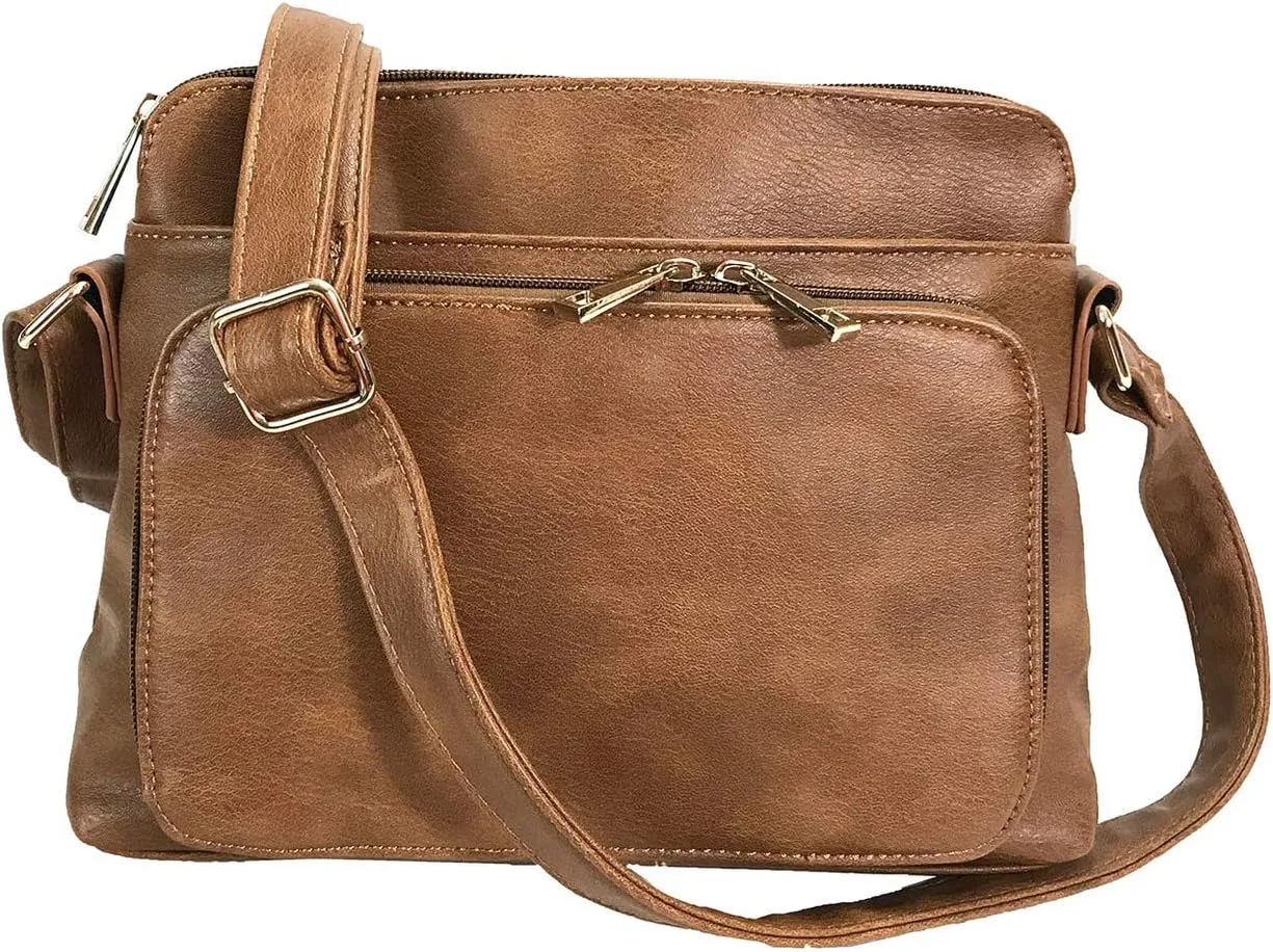 Small Multi-pocket Faux Soft Leather Cross Body Purse with Side Organizer