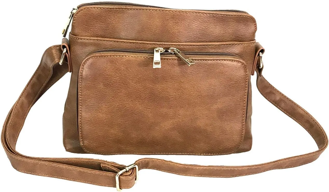 Small Multi-pocket Faux Soft Leather Cross Body Purse with Side Organizer