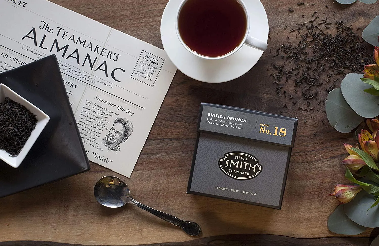Smith Teamaker | British Brunch No. 18 - Assam, Ceylon and China Black Tea | Sugar-Free, Non-GMO, Plant Based Caffeinated Full Leaf English Breakfast Black Tea (15 Sachets, 1.48oz each)