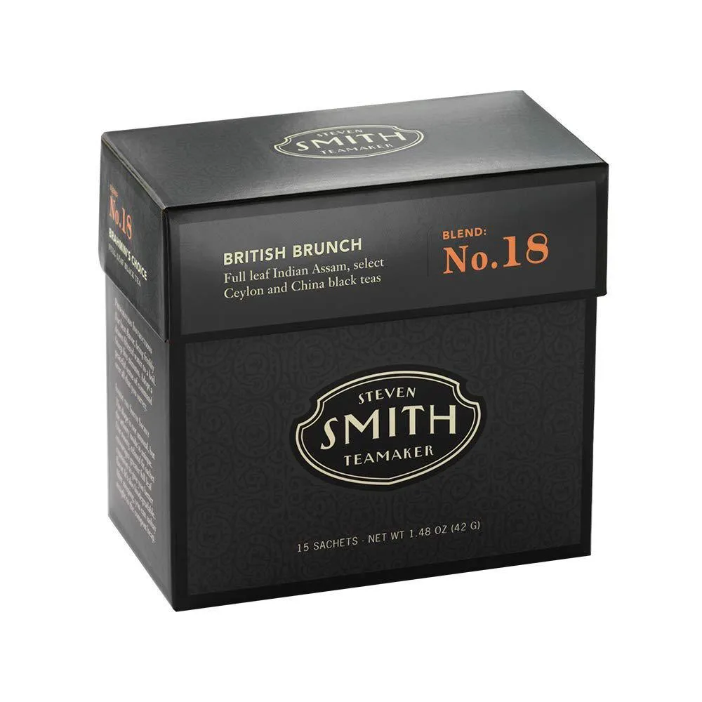 Smith Teamaker | British Brunch No. 18 - Assam, Ceylon and China Black Tea | Sugar-Free, Non-GMO, Plant Based Caffeinated Full Leaf English Breakfast Black Tea (15 Sachets, 1.48oz each)